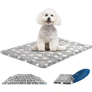 KROSER Fancy Crate Pad Bed Mat Reversible (Cool & Warm), Machine Washable, Dogs, Grey, Navy, Star Pattern, Small