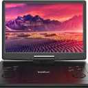 15.7" Portable DVD Player with 14.1" Large Screen Support, HDMI Input, 5 Hrs Rechargeable Battery, Sync TV/Projector, USB/SD, Region Free, Dual Speaker, Multiple Disc Formats, Black (Black)