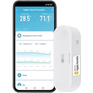 Smart Thermometer Hygrometer: Zigbee Temperauture Humidity Monitor with App Notification Alerts, Dual Power Supply, Data Storage Export, Zigbee/Homekit Hub Required, Support Homekit, Alexa (1-Pack)