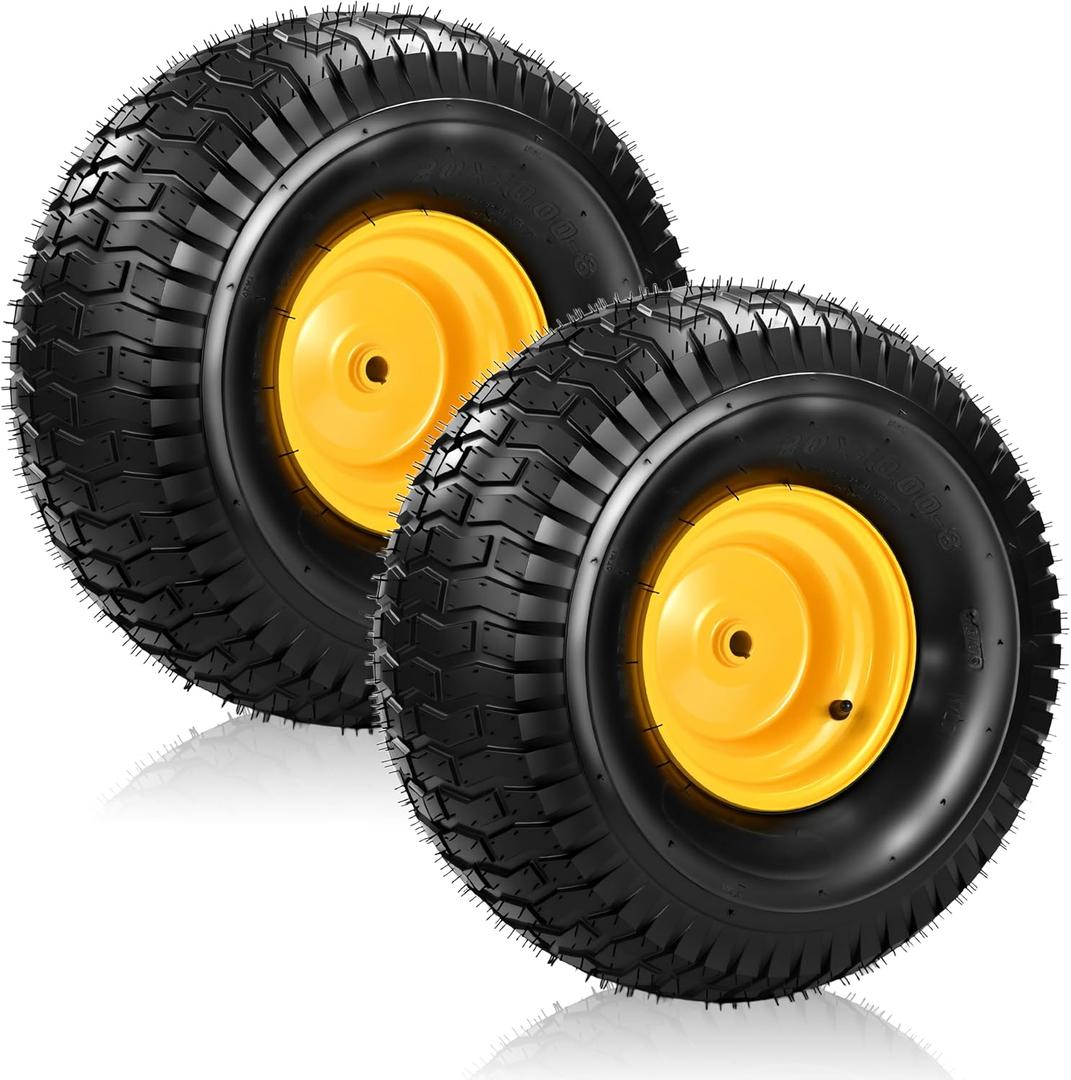 2 Pcs 20x10.00-8 Tubeless Lawn Mower Tire and Wheel, 20x10-8 Air-Filled Rear Tire and Rim Assembly for Riding Mowers, Lawn Tractors, Garden Tractors, 3/4" Bore, 3/16" Keyway, 3.5" Offset Hub, 4 Ply