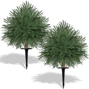 WLLEYAY 2FT Artificial Norfolk Topiary Tree,Set of 2 Fake Bushes Urn Filler
