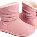 LongBay Women's Warm Chenille Knit Bootie Slippers Memory Foam Comfy Suede Fluffy Faux Fur Boots House Shoes Size 7-8