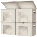 Zilink Fabric Storage Bins with Lid 4-Pack Stackable Cloth Storage Bins Sweater Organizer with Zipper & Clear Window Closet Organizers and Storage Box for Home, Office, Bedroom (Beige,17" x 12" x 12")