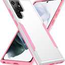 Case for Samsung Galaxy S22 Ultra(Not for S22&S22+) Heavy-Duty Shockproof Military-Grade Dual Layer Wireless Charging Support for Galaxy S22 Ultra 5G 6.8"(White/Pink)