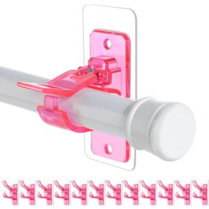 Antimbee Pack of 6 No Drill Needed Curtain Rod Holders Brackets, Self Adhesive Rods Holder Hooks, Multipurpose Nail Free Stick on Curtain Rod Hooks-Transparent Berry Pink