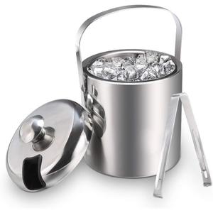Sailnovo Mini Ice Bucket 1.2 Liter, Premium Compact Double-Wall Stainless Steel with Lid & Ice Tong, Ideal for Cocktails, Personal Bar, Small Parties - Silver