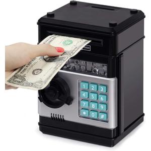 Refasy Piggy Bank Cash Coin Can ATM Bank Electronic Coin Money Bank for Kids Age 3-12, Money Savings Box Mini ATM Coin Bank Toys Gifts for 3 4 5 6 7 8 9 10 11 12 Year Old Boys Girls (Black)