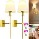 Rechargeable Battery Operated Wall Sconces Set of 2 - Wireless Wall Lights for Bedroom with Remote and 5000mAh Dimmable Bulbs Timmer Design 12 Colors Wireless Wall Lamps for Bedroom Living Room (Gold)
