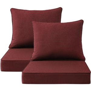 Sunbrella Outdoor Chair Cushions Set, 22" x 22", Set of 2, Water-Repellent, Fade Resistant, Deep Seat Bottom and Back Cushion for Backyard, Couch, Sofa and Patio Furniture, Spectrum Brick (22"x22")