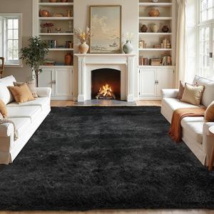 Fluffy Area Rugs for Bedroom - Soft Plush Shag Rug for Living Room Nursery Kids Room - Non Slip Fuzzy Shaggy Floor Carpets for Girls Boys Play Room Dorm Decor (Black, 5' x 7')