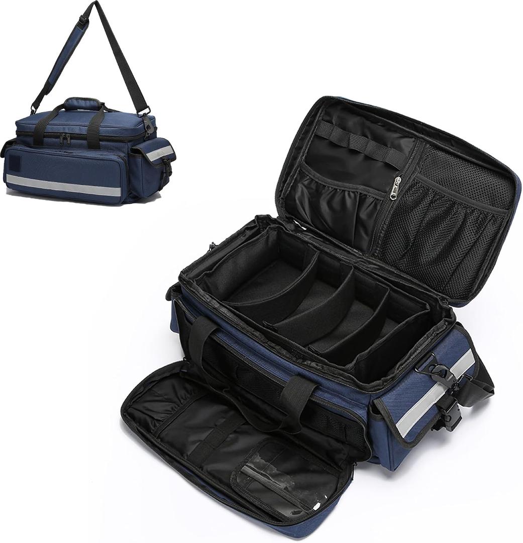 Medical Bag,First Aid Bag,Emergency Bag, Organizer Professional First Responder Trauma Bag with Detachable Dividers for Nurses,Home Health Care, EMT(Bag Only), 19.7 inches x 11.8 inches x 9.1 inches