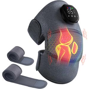 Knee Massager with Heat and Vibration, Cordless Heating Pad for Knee, 3-in-1 Massager for Knee Shoulder Elbow, Portable Washable Heated Knee Brace for Arthritis, with 2 Extension Straps