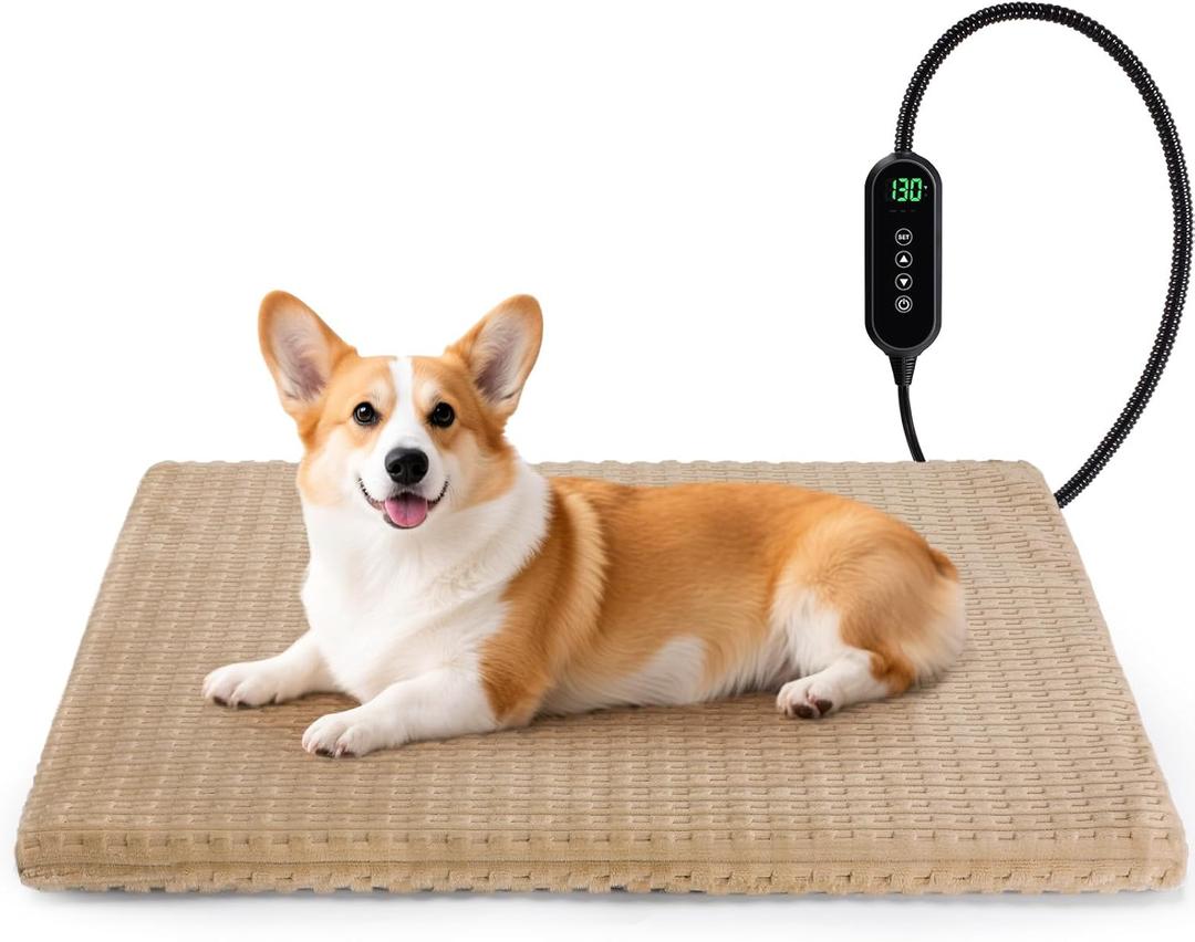 Cat Heating Pad, Waterproof Heated Cat Dog Bed with Adjustable Temperature & Timer, Electric Pet Mat for Indoor Cats Dogs, Chew Resistant Steel CordMedium : 28"x20" Brown