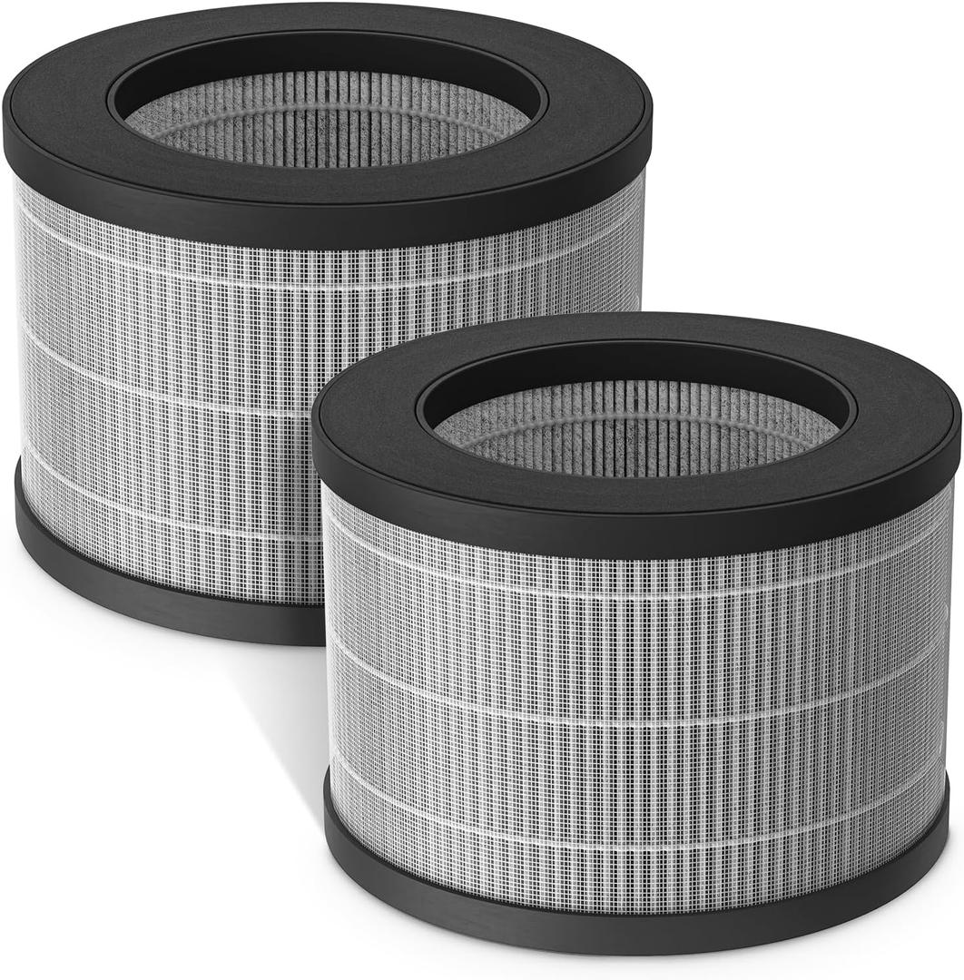 Fil-fresh 2-Pack MK01 & MK06 Replacement Filter, Compatible with AROEVE MK01 & MK06, ToLife TZ-K1, Kloudi DH-JH01 Air Purifier, 4-in-1 H13 True HEPA & Activated Carbon, Smoke Removal Version (Grey)