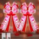 Liliful 1 Pcs Lighted Valentine's Day Bows, 20'' x 11'' Burlap Pink Red Valentines Tree Topper with Heart Decorations, Valentine's Day Wreath Bows for Front Door Porch Fireplace Fence Party Wall Decor