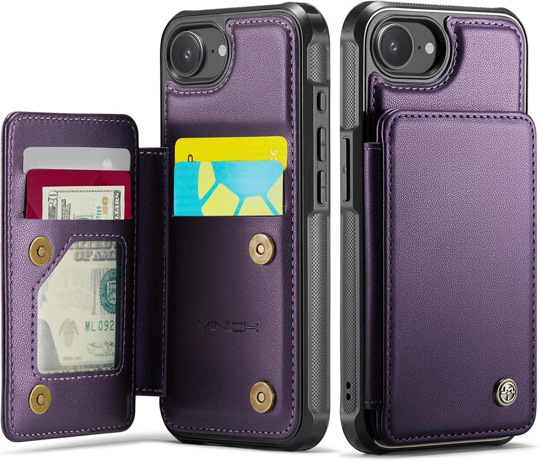 Vinich for iPhone 17e / 16e Wallet Case with Card Holder, RFID Blocking Credit Slots Kickstand Shockproof Phone Cover Fit for iPhone 16e & 17e 6.1" Purple