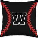 Letter Initial W Baseball Softball Black Red Monogram Throw Pillow, 16x16