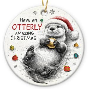 Sea Otter Ornament - Gifts for Animal Lovers, for Women Man, Double Sided Ceramic Animal Ornament 2026 for Christmas Tree Decorations, Otterly Gift for Friend Coworker Neighbor