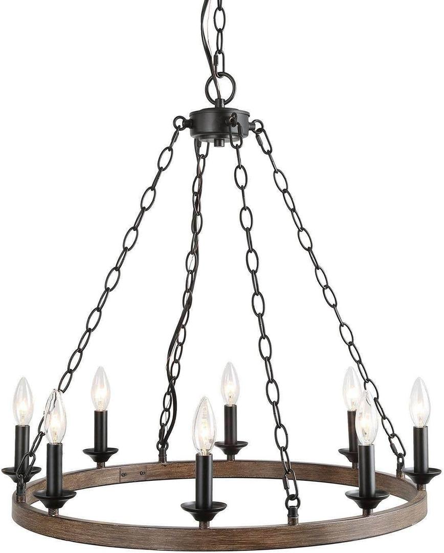 Farmhouse Chandeliers Rustic Round Wagon Wheel 8-Light Fixture for Dining & Living Room, Bedroom and Foyer (Brown)