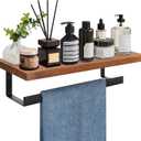 Hand Towel Holder/Towel Ring with Wooden Shelf, Hand Towel Rack, Hand Towel Hanger for Bathroom, Bath Accessories Wall Mounted, Matte Black (12"-Squ Shaped)