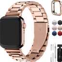 Fullmosa Metal Band Compatible with Apple Watch Bands 41mm 40mm 38mm, iWatch Band with Case for Apple Watch Series 9 8 7 6 5 4 3 2 1 SE3/2/1, Rose Gold