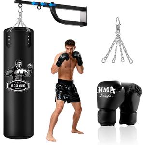 Hanging Punching Bag for Adults with Adjustable Boxing Wall Mount and Boxing Gloves, Wall Punching Bag Boxing Set for Home Gym Training Muay Thai MMA