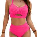 BMJL Womens High Waisted Bikini Sets Modest Bathing Suit Textured Two Piece Swim Suits 2025 (Large, Hot Pink)