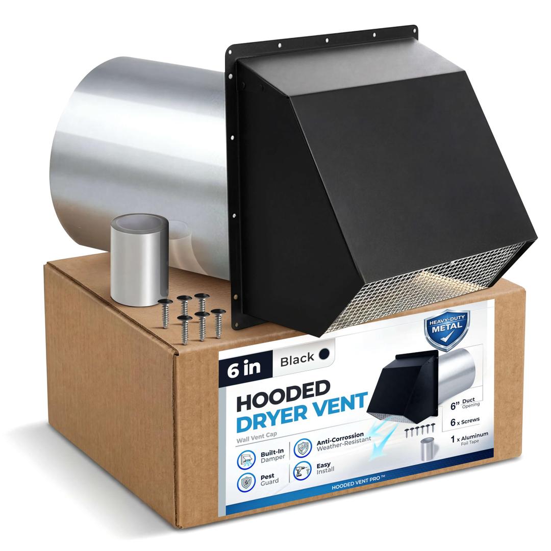 10" Black Dryer Vent Cover - 304 Stainless Steel Wall Cap, Screen and Damper
