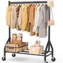 EAGMAK Heavy Duty Clothes Rack Load 420 LBS, Rolling Garment Rack with Lockable Wheels, Standing Metal Clothing Rack with Shelves, Portable Wardrobe Sturdy Coat Rack for Hanging Clothes (Black)