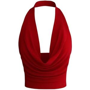 SOLY HUX Women's Cowl Neck Halter Neck Going Out Tops Open Back Sleeveless Y2k Crop Tank Top XS, Red