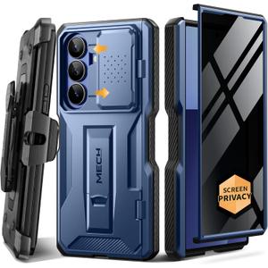 TONGATE for Z Fold 7 Case with Privacy Screen Protector, [Built-in Slide Camera Cover & Stand] [Anti Spy] Military Grade Drop Phone Case for Samsung Galaxy Z Fold 7 with Belt Clip, Blue Privacy