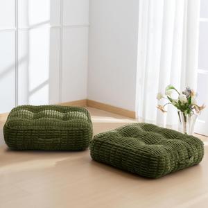 6" Washable Floor Pillow Cushion for Adults, Meditation Cushion Pillow, Removable Tufted Blended Corduroy Cover, Large Square Floor Sitting for Tatami Living Room or Yoga, 2Pack, Machine Washable (Square Dark Green)