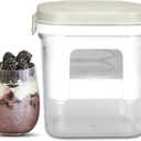 Party Desserts Greek Yogurt Strainer with Lid, Yogurt Maker, Yoghurt Filter with Ultra Fine Nylon Mesh Strainer & Pressure Filtration, 1.5Qt Thick & Creamy Greek Yogurt, BPA-Free, Almond