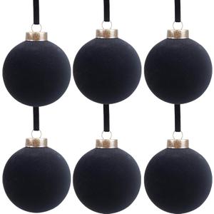 6 Pcs Velvet Christmas Balls Bulk Shatterproof Plastic Christmas Tree Decorations for Decorative Hanging Baubles (6, Black, 3.94Inch)