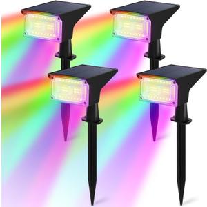 ZJOJO Solar Spot Lights Outdoor 9 Multicolored 4 Pack IP65, 4 Lighting Modes Solar Lights Outdoor Waterproof Dusk to Dawn Spotlights, Outdoor Solar Lights for Yard House Party Driveway(RGB)