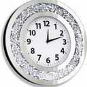 DMDFIRST Crystal Crushed Diamond Mirrored Wall Clock, 16x16 Inch Silver Glass Round Decorative Clock, Silent Quartz Movement (No Second Hand), Modern Sparkle Home Decor (AA Battery Not Included), Large