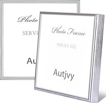 4x4 Picture Frame Silver Brushed Modern Simple Thin Aluminum Metal Photo Frame with HD Real Glass, Display for Tabletop and Wall Collage. (2 Pack) 