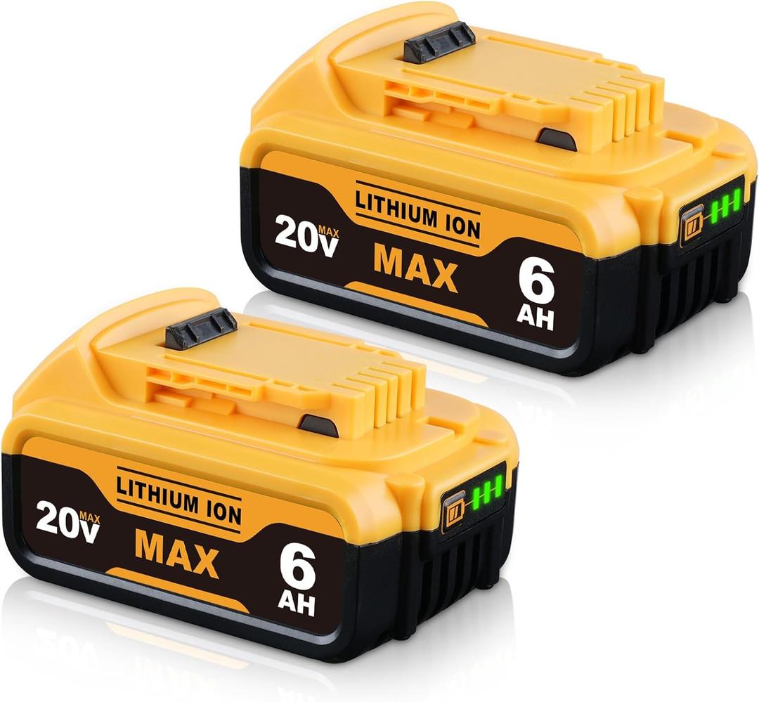 2Pack 6000mAh Replacment for Dewalt 20V Max Battery Compatible with Dewalt Lithium-ion Battery DCB200 DCB201 DCB206 DCB207 Replacment for 20V Cordless Power Tools