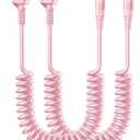 USB A to USB C Cable 90 Degree , 2Pack 3ft Coiled USB Type C Cable for Car, USB-C Fast Charging Cable Compatible with iPhone 17/16/15/Sam sung Galaxy S20 S10 S9 S8 Plus and More USB C Devices-Pink