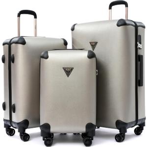 NZBZ Vintage Luggage Set, Retro Lightweight Leather Suitcase with Double Spinner Wheels, Large Capacity (Grey, 20inch & 24inch & 28inch)