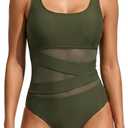 B2prity Women's Mesh One Piece Swimsuit Tummy Control Sexy Bathing Suit Push Up Swim Suit Slimming Swimwear XS 