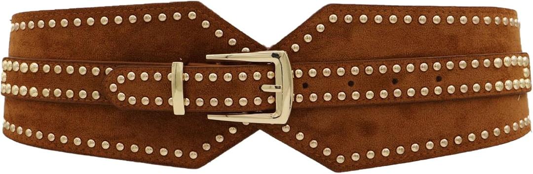 ZYALTFDC Women Wide Elastic Belts Chunky Stretchy Thick Belts for Women Dress Retro Cinch Girdle Vintage Waistband (Suit for waist size 24"-31.5", Brown)