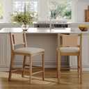 Nathan James Elodia Boho Counter Height Bar Stool with Back, Woven Seagrass Backrest and Solid Wood Frame, Light Brown