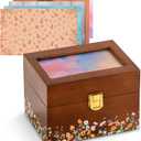 Valentine's Day Gifts for her, 3 * 5 Solid Wood Index Card Organizer Friendship Bracelet Box with Transparent Acrylic Top Cover Gift for Christmas & New Year Comes with 100 Guide Cards