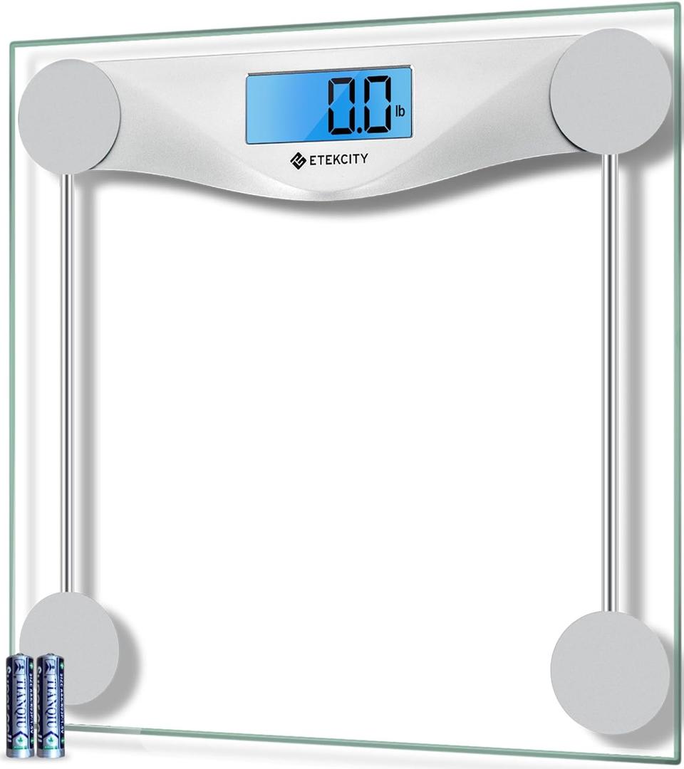 Etekcity Digital Body Weight Bathroom Scale, Large Blue LCD Backlight Display, High Precision Measurements,6mm Tempered Glass, 400 Pounds (11.9 x 11.9 x 0.95 inches, Blinding Silver)