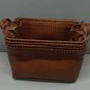 Hand Woven Baskets for Storage, 4Pcs Water-Resistant Wicker Baskets, Brown Wicker Storage Baskets for Shelves, Large Basket with Handle for Organizing, Clothes, Laundry, Blanket - Rectangular