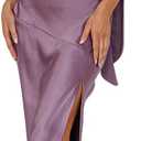 Mogidol  Sexy Satin Backless Halter Wedding Guest Dresses for Women Sleeveless Elegant Cowl Back Slit Midi Cocktail Dress Evening Gown Purple Size:XS