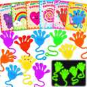 30PCS Sticky Hands with Cards Valentines Day Gifts for Kids School Glow Toys Valentine Exchange Cards for Kids Classroom Toddler Boy Girl Valentines Class Party Favors Goodie Bag Stuffers Bulk Prizes
