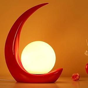 Bedside Lamp Table Lamp, Modern Creative Modern Crescent Night Light Resin 1 Bulb Bedside Table Lamp in Red with Ball Milk Glass Shade for Bedroom Living Room Kids Room College Dorm Office
