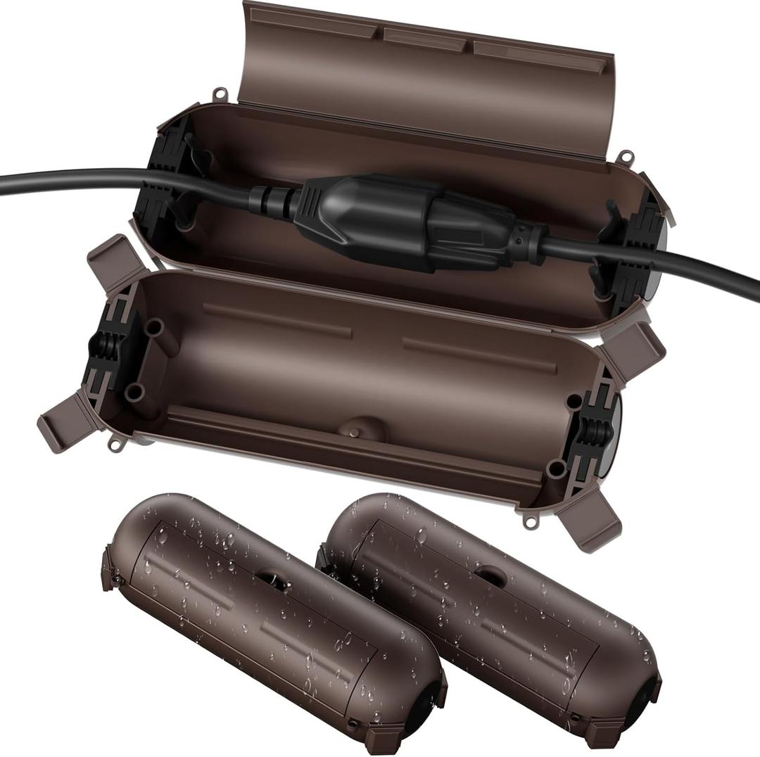 Flemoon [3 Pack] Outdoor Extension Cord Waterproof Cover, Weatherproof Electrical Connection Box for Outdoor Plug, Outlet, Outdoor Outlet, Socket, Halloween, Christmas Holiday Decoration Light, Brown
